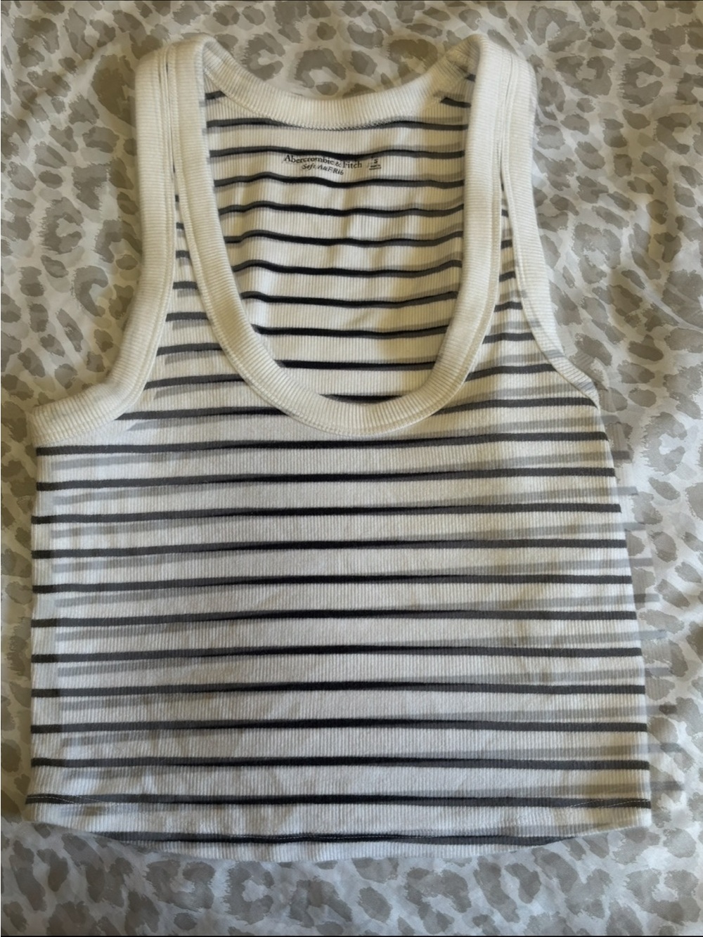 Abercrombie & Fitch White and Black Striped Ribbed cropped Tank Top